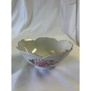 Mingei Japan Vintage Porcelain Floral Bowl With Gold Trim Scalloped Edge 5" Diam